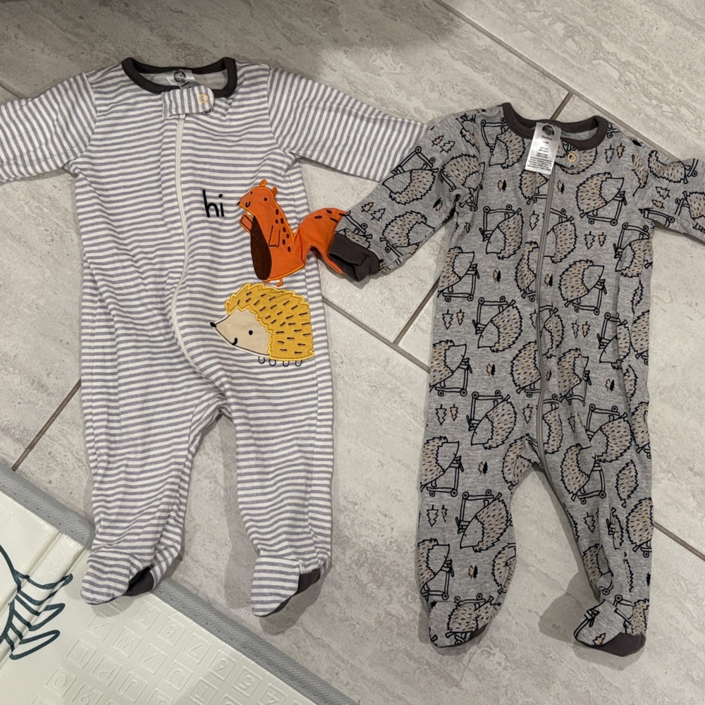 Striped Gray and Orange Hedgehog Baby Onesie